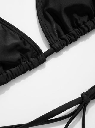 Halter Neckline Solid Ring Linked Triangle Bikinis 3 Piece Bikini Sets