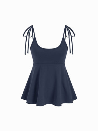 Cotton-blend Square Neck Babydoll Tie-Shoulder Flared Crop Top
