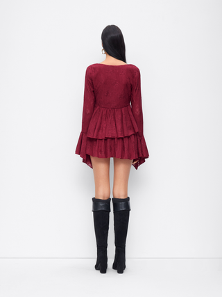 Lace V-neck Pointelle Bell Sleeve Crop Top With Ruched Mini Skirt Set