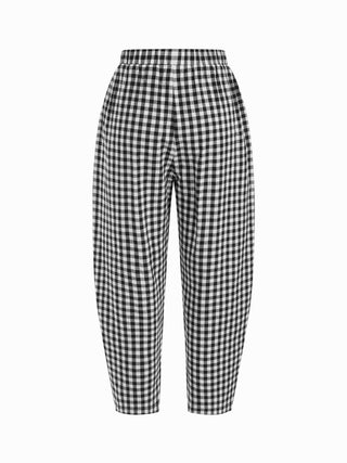 Boat Neck Checks Knotted Top & Mid Rise Elastic Waist Straight Leg Trousers Set