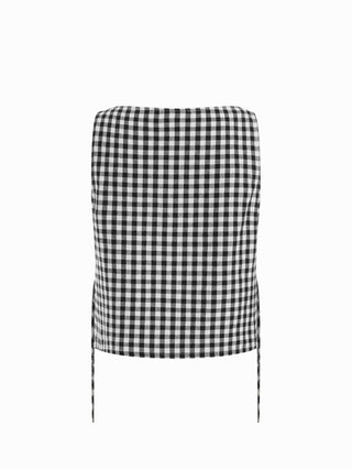 Boat Neck Checks Knotted Top & Mid Rise Elastic Waist Straight Leg Trousers Set