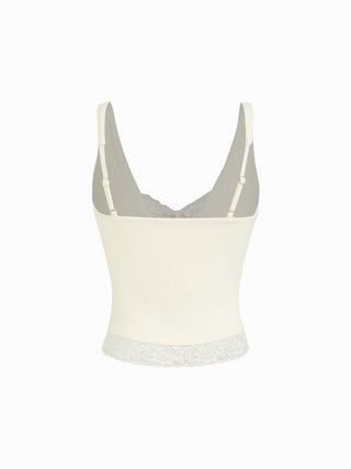 Cotton V-Neck Lace Panel Tank Top