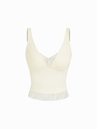 Cotton V-Neck Lace Panel Tank Top