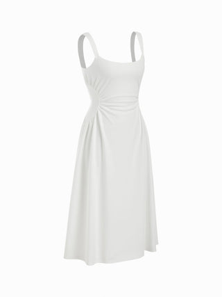Scoop Neck Ruched A-line Midi Dress
