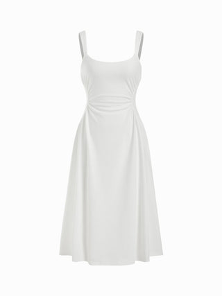 Scoop Neck Ruched A-line Midi Dress