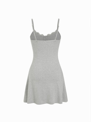 High Stretch Scoop Neckline Lace Trim Cami Flared Mini Dress