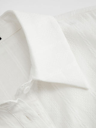 Cotton Textured Shirred Waist Short Sleeve Blouse