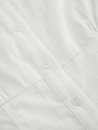 Cotton Textured Shirred Waist Short Sleeve Blouse