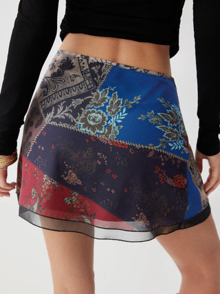 Chiffon Low Rise Aztec Asymmetrical Knotted A-line Mini Skirt