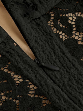 Lace Sculptural Off-Shoulder Knotted Flared Maxi Dress