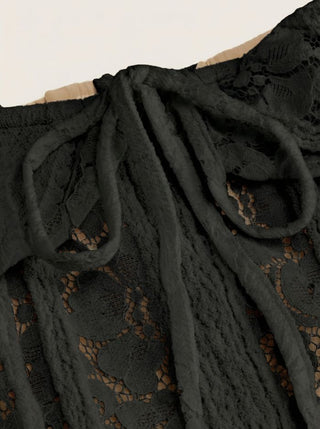 Lace Sculptural Off-Shoulder Knotted Flared Maxi Dress