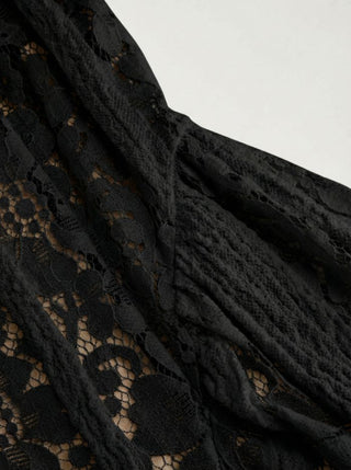 Lace Sculptural Off-Shoulder Knotted Flared Maxi Dress