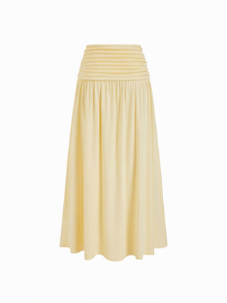 V-neck Twist Ruched Top & Mid Rise Ruched Flared Maxi Skirt Set