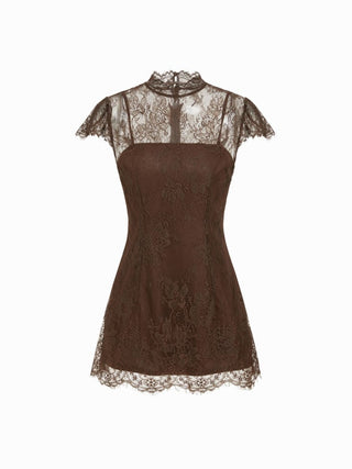 Lace Round Neckline A-line Mini Dress