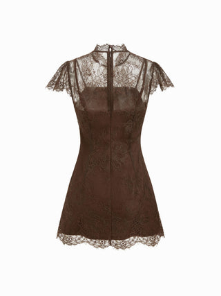 Lace Round Neckline A-line Mini Dress