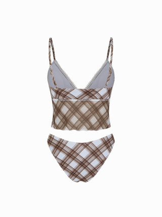 High Stretch Checks Sweetheart Tankini Cheeky Bikini Set