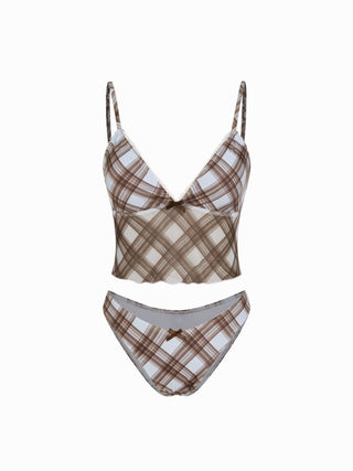 High Stretch Checks Sweetheart Tankini Cheeky Bikini Set