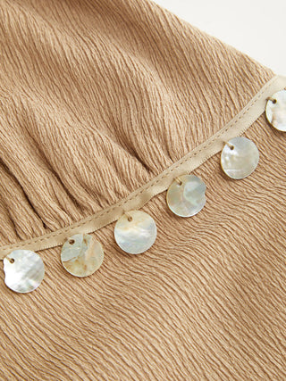 V-neck Bowknot Embellished Ruched Top