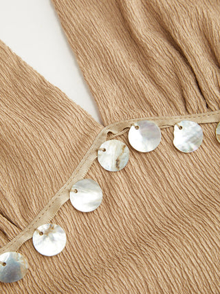 V-neck Bowknot Embellished Ruched Top