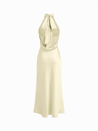 Satin Halter Neck Wrap High Rise Mermaid Maxi Dress