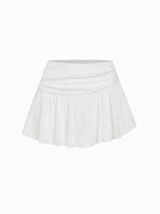 Lace V-neck Pointelle Bell Sleeve Crop Top With Ruched Mini Skirt Set