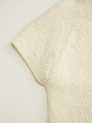 Knit Asymmetrical Neck Button Split Short Sleeve Top