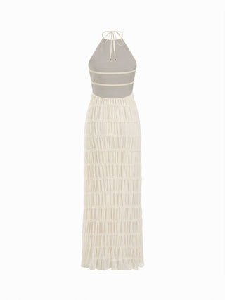 Chiffon Halter Neckline Sleeveless Ruched Straight Maxi Dress