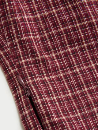 Cotton Gingham Mandarin Collar Puff Sleeve Bowknot Blouse