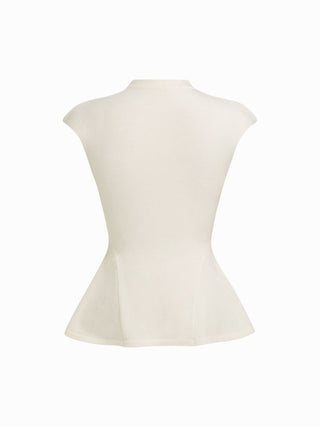 Knit Stand Collar Peplum Hem Short Sleeve Top
