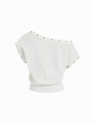 Cotton-blend Asymmetrical Neck Oversize Crop Tee