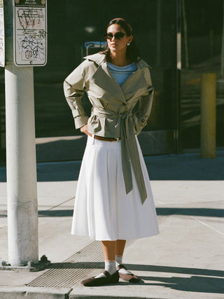 Cotton-blend Collar Long Sleeve Belted Crop Windbreaker