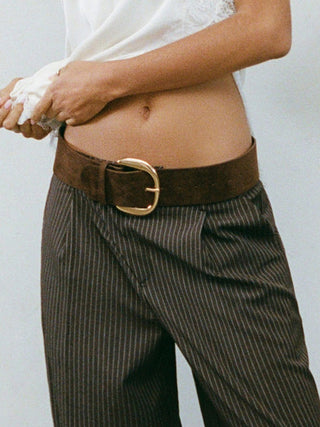 WIDE FAUX SUEDE BUCKLE BELT