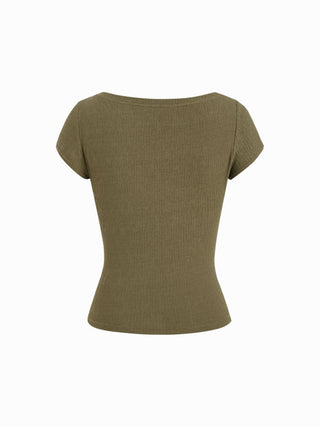 Knit Fabric High Stretch Boat Neck Graphic Tee For Daily Casual