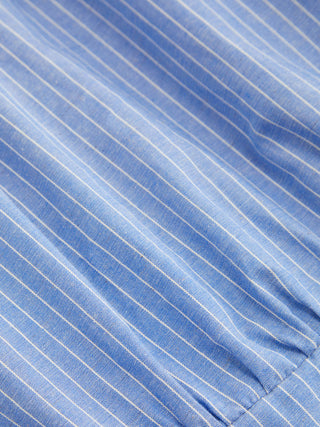 Linen-blend Striped High Neck Knotted Blouse With Scarf