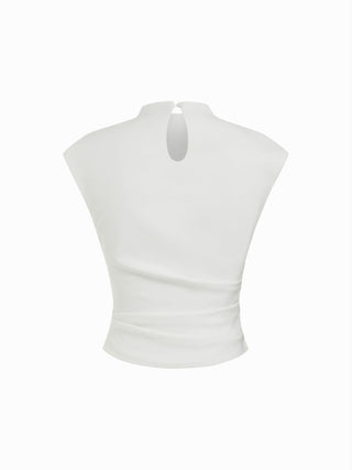 Woven Stand Collar Ruched Crop Blouse