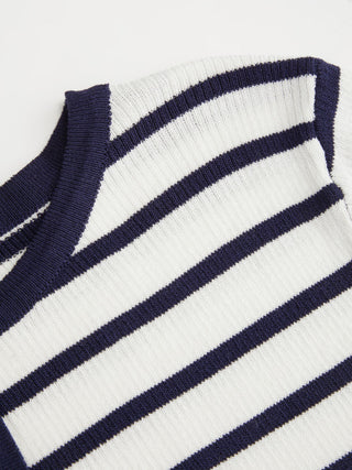 Knit Fabric Knit Striped High Stretch Short Sleeve Cardigan With Pearl Buttons For Daily Casual Coffee Shop Work