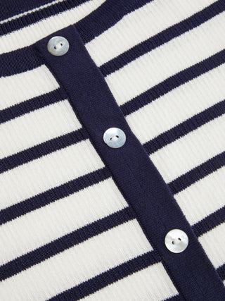Knit Fabric Knit Striped High Stretch Short Sleeve Cardigan With Pearl Buttons For Daily Casual Coffee Shop Work