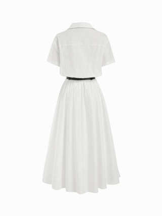 Cotton-blend Collar Shirt Maxi Dress With Metal Detail Belt