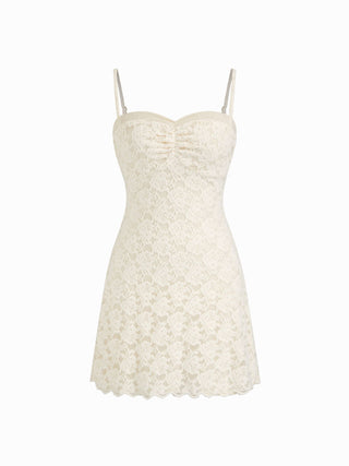 Lace Sweetheart Ruched A-line Mini Dress