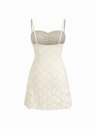 Lace Sweetheart Ruched A-line Mini Dress