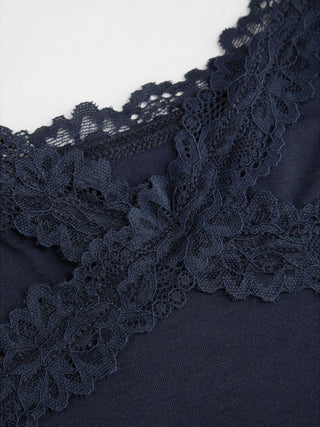 Cotton-blend Halter Neck Lace Trim Slim Cami Top
