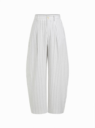 Linen-blend V-neck Striped Sleeveless Top & Mid Rise Tapered Trousers Set