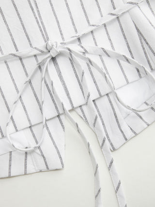 Linen-blend V-neck Striped Sleeveless Top & Mid Rise Tapered Trousers Set