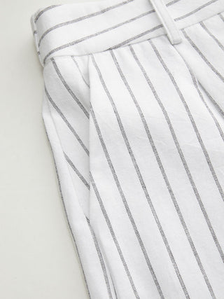 Linen-blend V-neck Striped Sleeveless Top & Mid Rise Tapered Trousers Set