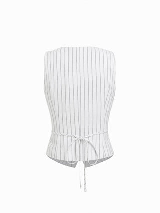 Linen-blend V-neck Striped Sleeveless Top & Mid Rise Tapered Trousers Set