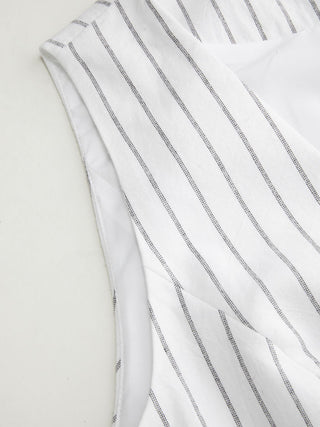 Linen-blend V-neck Striped Sleeveless Top & Mid Rise Tapered Trousers Set