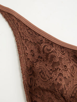 Lace Halter Neckline Floral Cheeky Bikini Set With Beaded Detail