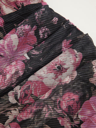 Mesh Sweetheart Neck Floral Ruched High Rise Maxi Dress