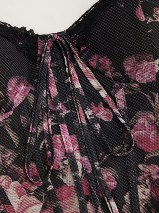 Mesh Sweetheart Neck Floral Ruched High Rise Maxi Dress