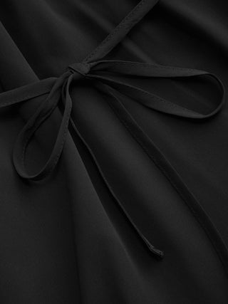 Chiffon Stand Collar Drawstring Ruffled A-line Mini Dress With Scarf